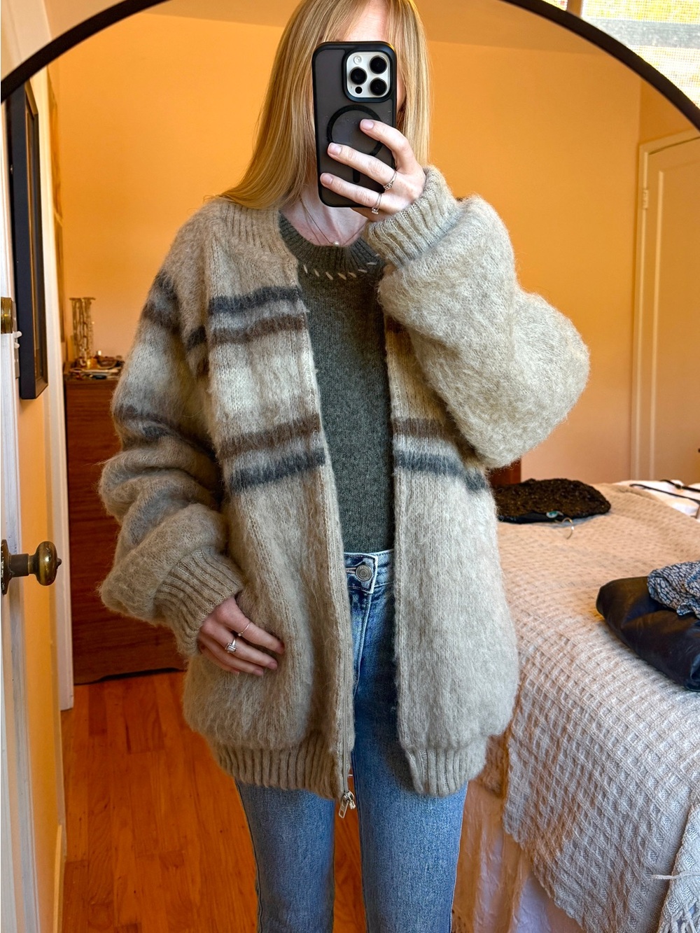 80’s vintage wool knit zipper jacket